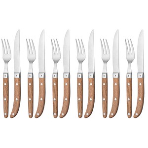 4000530666017 - Steakbesteck Ranch Essbesteck-Sets Gr 12 tlg braun (silberfarben hellbraun) Steakbesteck Essesteck-Sets Cromargan Edelstahl 1810 mattiert Eichenholz geölt 12-teilig