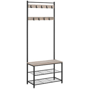 0194343004525 - Garderobenbank mit Haken und Schuhrost HSR41MB grau schwarz Metall 700 cm 0194343004525 VASAGLE 0194343004525 - Garderobenbank mit Haken und Schuhrost HSR41MB grau schwarz Metall 700 cm 0194343004525 VASAGLE