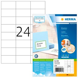 HERMA Etiketten 4464 weiß 70,0 x 37,0 mm, 100 Blatt