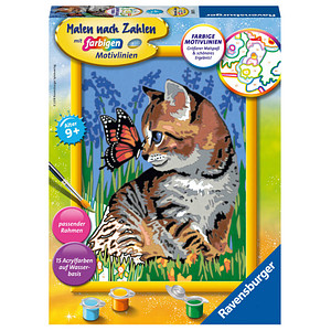 4005556286515 - Malen nach Zahlen RAVENSBURGER Katze mit Schmetterling Malvorlagen bunt Kinder Basteln Malen Kosmetik Schmuck Made in Europe FSC - schützt Wald weltweit