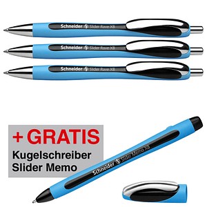4004675186751 - AKTION Kugelschreiber Slider Rave XB blau Schreibfarbe schwarz + GRATIS Kugelschreiber Slider Memo XB 400 3 Stück