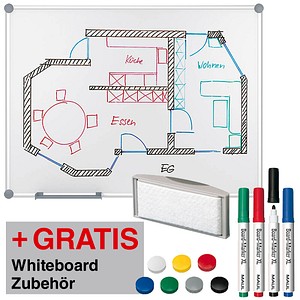 AKTION: MAUL Whiteboard 2000 MAULpro 120,0 x 90,0 cm spezialbeschichteter Stahl + GRATIS 1 Tafelwischer, 4 Boardmarker farbsortiert, 10 Magnete