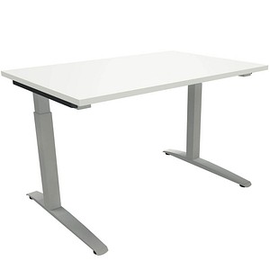 4260267325988 - fm Sidney höhenverstellbarer Schreibtisch weiß rechteckig C-Fuß-Gestell Quadratrohr silber 1200 x 800 cm