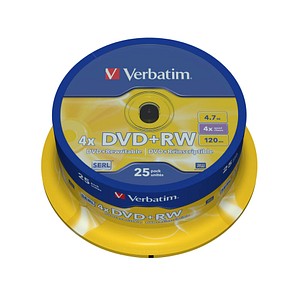 0023942434894 - 7GB 4x Speed DVD+RW 12cm 1x25 Verbatim DVD+RW 47GB 4x Speed matt silver 43489 0023942434894