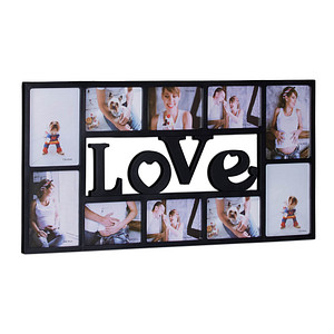 4052025959661 - Relaxdays Bilderrahmen Collage LOVE Fotorahmen 10 Bilder Wandgalerie für Fotocollagen HBT 365 x 72 x 2 cm schwarz