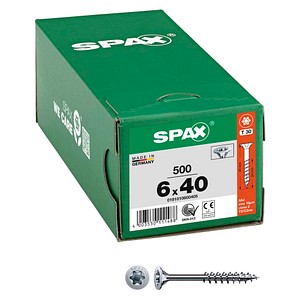 4003530111488 - Universalschraube 6 x 40 mm 500 Stück Teilgewinde Senkkopf t-star plus T30 4CUT wirox - 0191010600405 - Spax