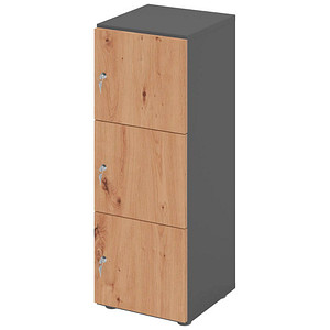 4032062314111 - HAMMERBACHER Schließfachschrank grafit asteiche V234L3 G R DS 3 Schließfächer 400 x 420 x 1100 cm