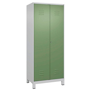 4066681618053 - Putzmittelspind Classic PLUS 1 Abteil Trennwand mittig verkürzt lichtgrau   resedagrün B 800 mm mit Füßen Zylinderschloss C+P