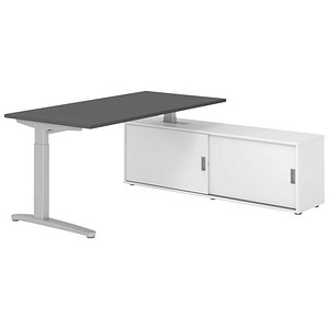 HAMMERBACHER XBE16SB höhenverstellbarer Schreibtisch grafit rechteckig, C-Fuß-Gestell silber 160,0 x 80,0 cm