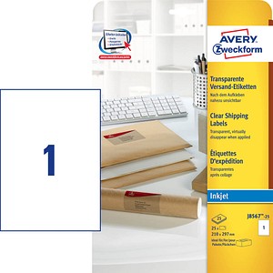 25 AVERY Zweckform Folien-Versandetiketten J8567-25 transparent