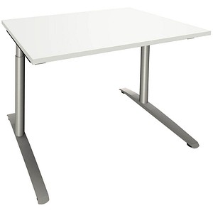 4260267325735 - fm Sidney höhenverstellbarer Schreibtisch weiß rechteckig C-Fuß-Gestell Rundrohr silber 1200 x 800 cm