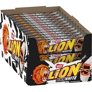 Lion Dunkel Black & White 24X42g - Großpackung - Kakaowaffeln - Kakaohaltige Cerealien - Karamell - Weiße Glasur - Löwenstarker Genuss - Waffel-Riegel. Aus - Image 3