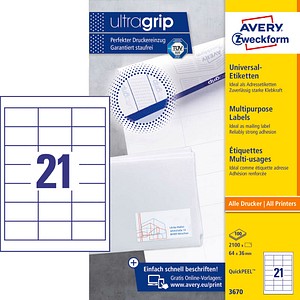 2.100 AVERY Zweckform Etiketten 3670 weiß