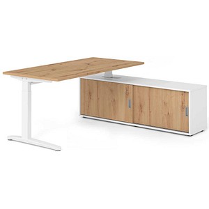 HAMMERBACHER XBE16SB höhenverstellbarer Schreibtisch asteiche rechteckig, C-Fuß-Gestell weiß 160,0 x 80,0 cm