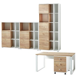 Lioni Büromöbel-Set weiß, eiche