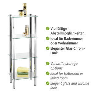 4008838158531 - WENKO Regal Yago viereckig mit 4 Glasablagen Silber glänzend Edelstahl rostfrei glänzend Gehärtetes Glas transparent - silber glänzend