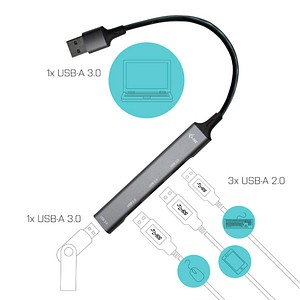 8595611704833 - USB 30 Metal HUB 1x USB 30 + 3x USB 20 USB-Hub