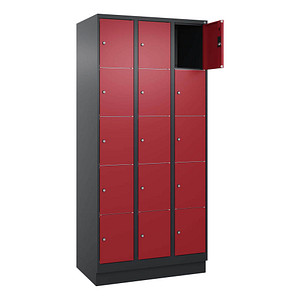 CP Schließfachschrank Classic PLUS rubinrot, schwarzgrau 080020-305 S10038, 15 Schließfächer 90,0 x 50,0 x 195,0 cm