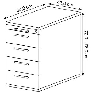 4032062122099 - PRO SIGNA SC50 RE - Rollcontainer Ahorn Holz mit 4 Schüben Relinggriff Kunststoff