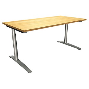 4260267325827 - fm Sidney höhenverstellbarer Schreibtisch buche rechteckig C-Fuß-Gestell Rundrohr silber 1600 x 800 cm