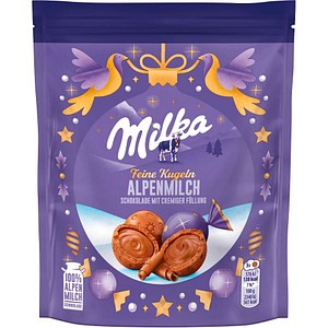 Milka Feine Kugeln Alpenmilch Schokoladenkugeln mit cremiger Füllung 90 g