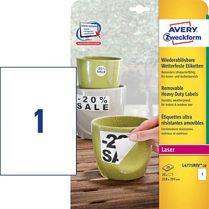 20 AVERY Zweckform wetterfeste Folienetiketten L4775REV-20 weiß
