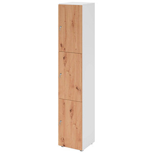 4032062313862 - HAMMERBACHER Schließfachschrank weiß asteiche V264L3 W R DS 3 Schließfächer 400 x 420 x 2156 cm