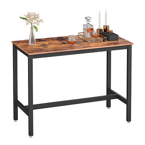 6955880303175 - Vasagle Bartisch Metall Stabiler Stehtisch Tisch 120 x 60 x 90 cm für Cocktails einfache Montage Holzoptik Küchentisch Vintage Dunkelbraun von
