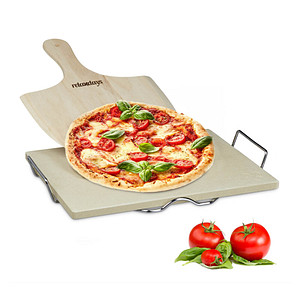 4052025204884 - Pizzastein Set 15 cm Stärke mit Metallhalter und Pizzaschieber aus Holz hbt 7 x 43 x 315 cm rechteckiger Brotbackstein für Pizza und Flammkuchen