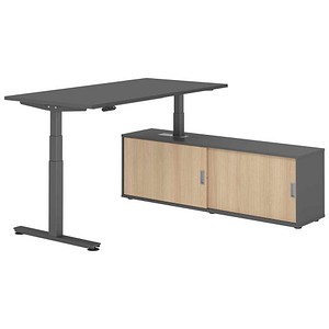 4032062330036 - VXDSM16SB elektrisch höhenverstellbarer Schreibtisch grafit rechteckig T-Fuß-Gestell grau 1600 x 800 cm
