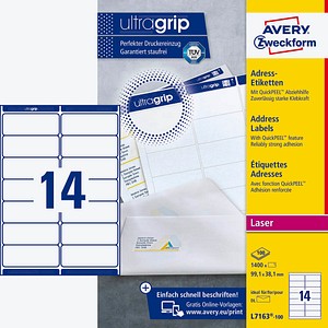1.400 AVERY Zweckform Adressetiketten L7163-100 weiß