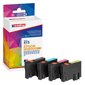 Edding Druckerpatrone EDD-415 18-415-01 (kompatibel zu Epson T1291/T1292/T1293/T1294), schwarz/cyan/magenta/gelb, ca. 485 Seiten schwar 4 Stück