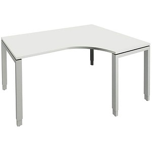 4260429769063 - fm Sidney höhenverstellbarer Schreibtisch weiß Bogenform 4-Fuß-Gestell Quadratrohr silber 1600 x 800 cm