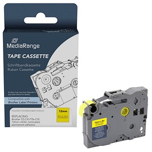 4260664874201 - Mediarange - Plastic tape cassette for label printers using Brother TZ-C31 TZe-C31 permanent adhesive 12mm 8m laminated black on yellow