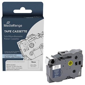 4260459618393 - Plastic tape cassette for label printers using Brother TZ-241 TZe-241 permanent adhesive 18mm 8m laminated black on white (MRBTZ241)