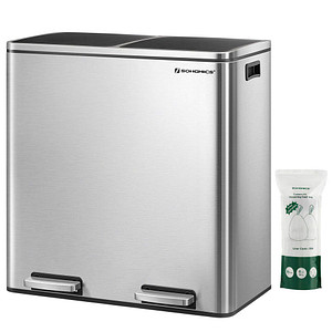6955880334209 - Calicosy - Mülleimer mit 2 Behältern 30L mit Pedal silbergrau - Silber