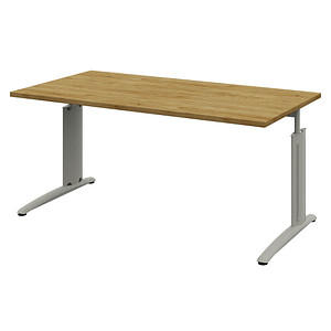 4059484230331 - röhr Techno höhenverstellbarer Schreibtisch hickory-eiche rechteckig C-Fuß-Gestell silber 1600 x 800 cm