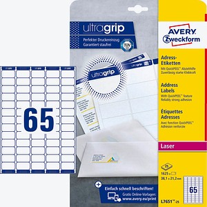 1.625 AVERY Zweckform Adressetiketten L7651-25 weiß