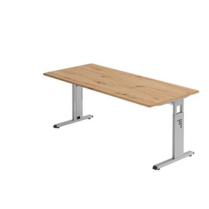 4032062187777 - Schreibtisch O-Serie VOS19 R S manuell höhenverstellbar 65-85cm (H) 180x80cm (BxT) rechteckig asteiche   silber 40320621877