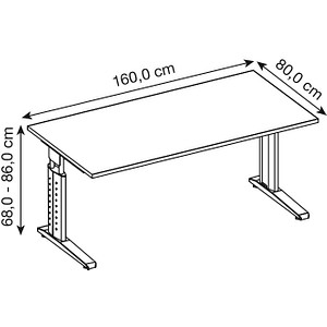 4032062140901 - HAMMERBACHER US16 höhenverstellbarer Schreibtisch nussbaum rechteckig C-Fuß-Gestell silber 1600 x 800 cm