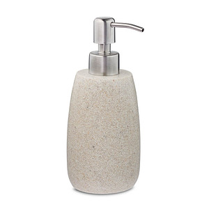 4052025908645 - Seifenspender 300 ml nachfüllbar Bad Küche Flüssigseifenspender rund Polyresin Edelstahlpumpe sand - Relaxdays