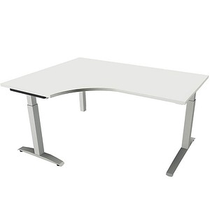 4260429769049 - fm Sidney höhenverstellbarer Schreibtisch weiß Bogenform C-Fuß-Gestell Quadratrohr silber 1600 x 800 cm