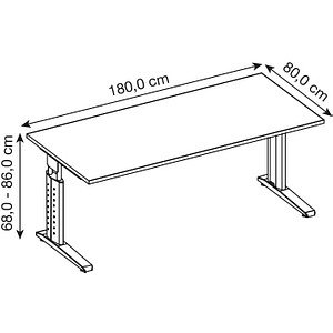 4032062141021 - HAMMERBACHER US19 höhenverstellbarer Schreibtisch nussbaum rechteckig C-Fuß-Gestell silber 1800 x 800 cm