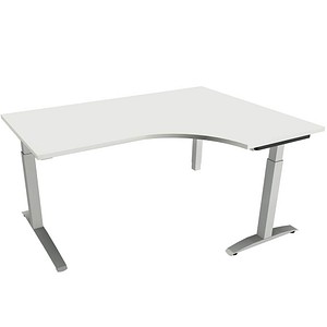 4260429769087 - fm Sidney höhenverstellbarer Schreibtisch weiß Bogenform C-Fuß-Gestell Quadratrohr silber 1600 x 800 cm