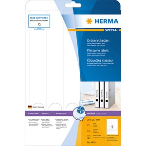 4008705048309 - HERMA Inkjet-Ordneretiketten A4 38 x 297 mm weiß permanent haftend für schmale Ordner (lang) 4008705048309 - HERMA Inkjet-Ordneretiketten A4 38 x 297 mm weiß permanent haftend für schmale Ordner (lang)