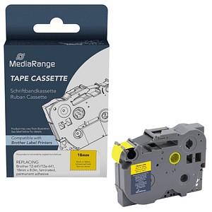 4260459618591 - Mediarange - Plastic tape cassette for label printers using Brother® TZ-641 TZe-641 permanent adhesive 18mm 8m laminated black on yellow