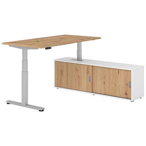 4032062329627 - Schreibtischkombination XDSM 16 höhenverstellbar 63-127cm (H) 160x80cm (BxT) rechteckig asteiche   silber 4032062329627 Hamm