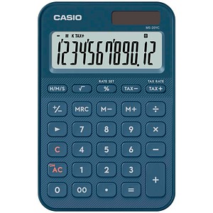 Casio Tischrechner anzeigend MS-20 YCNY blau , 12 Stellen, Solar/Batte