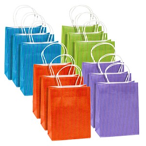TSI Geschenktüten STREIFEN blau,grün, orange, lila 18,0 x 23,0 cm, 12 St.