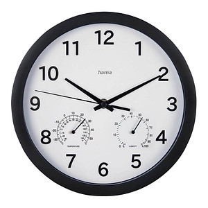 4047443517586 - Hama Wanduhr Malta schwarz 185868 DM25cm geräuscharm Thermo- Hygrometer 4047443517586 - Hama Wanduhr Malta schwarz 185868 DM25cm geräuscharm Thermo- Hygrometer